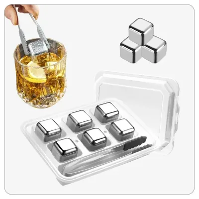 Whiskey Stones Gift Set for Men Stainless Steel Ice Cubes Reusable High Cooling Metal Ice Cube with Ice Tongs and Storage Box