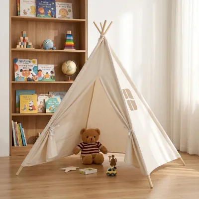 Luxury Cotton Canvas Child Tent Pop up Toys Tent Indoor Outdoor Portable Wooden Children Play House Tent