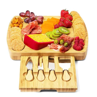 Bamboo Cheese Tray with Stainless Steel Knives