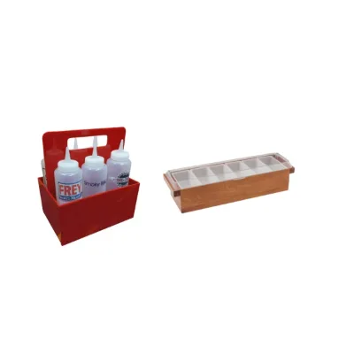 Red Plastic Color Ice Chilled 6 Compartment Condiment Server Hot Seled Caddy Wood Condiment Caddy Condiment Storage Caddy