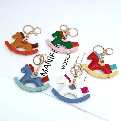 New PU Leather Animal Bag Charm Keychain Multi-color Wooden Horse Fashionable Cute Customizable Logo Gift Hot Selling