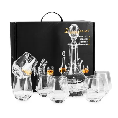 Luxury European 650ml Glass Diamond Shaped Whiskey Decanter and 6 Crystal Whisky Glass Gift Set for Men Shunstone Supplier