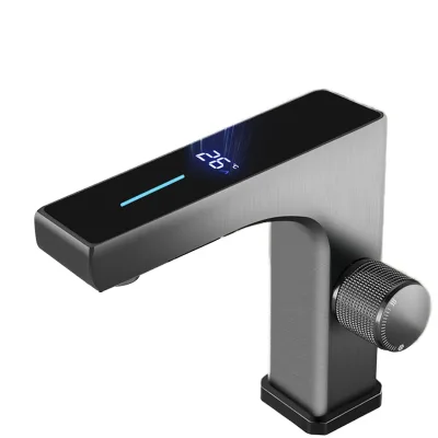 Modern Design Smart Digital Aluminum Gun Grey Basin Faucets Ceramic Dual Control Cold Hot Water Deck Mounted for Home Bathroom
