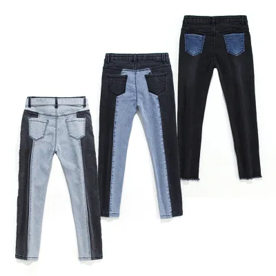 AMZN Hot Selling Children Jeans Trousers Popular Design Slim Fit Jeans Pants Long Kids Girls Patchwork Jeans