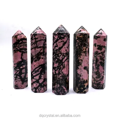 Wholesale High Quality Natural Crystal Red Rhodonite Tower Polished pink Rhodonite Wand Point for Healing Decoration