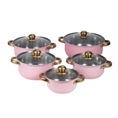 5pc Cookware Sets High-quality Popular Pink None Stick Pot Set Cookware Set
