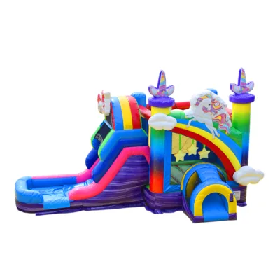 Commercial Inflatable Beautiful Colorful Unicorn Combo Bounce House Bouncy Castle Combo Water Slide