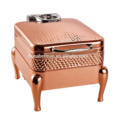 Berman Buffet Newest square Hydraulic Handmade Hammered 6L Luxury Copper Buffet Chafing Dish for Catering