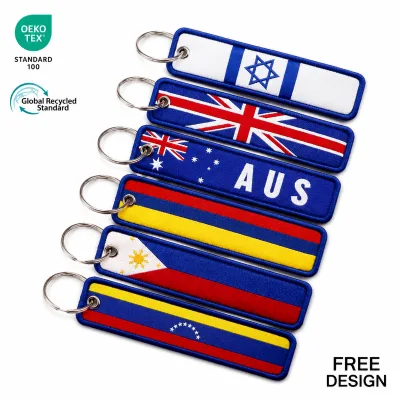 Custom Woven Keychain Flag Embroidered Keyring Luggage Tag National Flag Keychain for Backpack Bag Souvenir OEM Gift