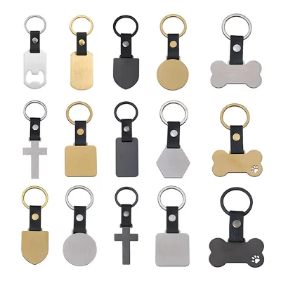 Stainless Steel  Dog Tag Keychain with Leather Strap - Creative Anti-Loss Gift for Car Keys, Bags & Outdoor Use
