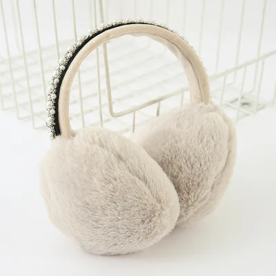 Trendy Faux Fur Earmuffs with Beading and Pearls Casual Style Comfortable & Durable 100% Polyester Winter Warmers Wholesale