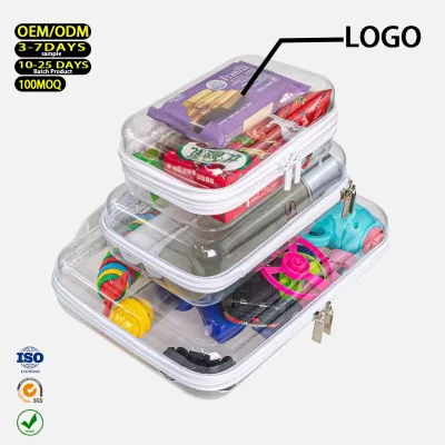 Custom Logo Clear PVC Plastic Hard Shell Storage Case Carrying Zipper Pouch Travel Daily Digital Gadgets Organizer Tools Box