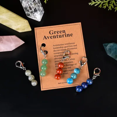 Wholesale Natural Semi-precious Crystal Bead Metal Keychain with Instruction Card for Healing Decoration