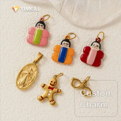 YIMEILI&Stainless Steel Drip Oil Doll Gingerbread Man Angel Glasses Charm DIY Non-tarnish Waterproof Accessories