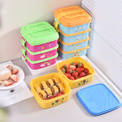 Wholesale 2 3 4 Layer square Plastic Lunch Box Portable Food Storage Box Office Food Container