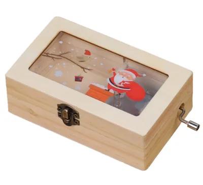 Christmas Music Box Wooden Hand-cranked Music Box Multifunction Wooden Music Box