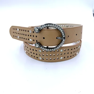 Fashionable Women's Metal Belt PU with Crystal Rhinestone Punched Holes Design