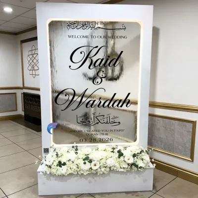 Elegant Acrylic Wedding Welcome Sign With Floral Base For Kaid & Wardah Decoration
