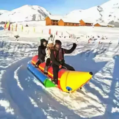 Winter Inflatable Snow Tube Towing Boat 2-3 Person Banana Boat Snow Sled PVC Heavy Duty Outdoor Snow Toys for Skiing Sliding Fun