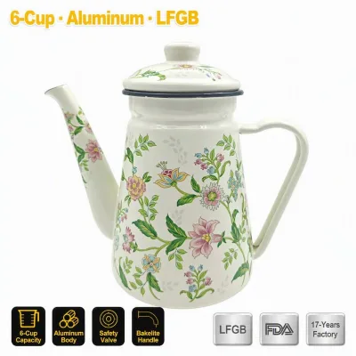 Senny 1.1L Enamel Coffee Pot White Floral Pattern Porcelain Steel Coffee Maker Stove Top Percolator Wholesale Factory