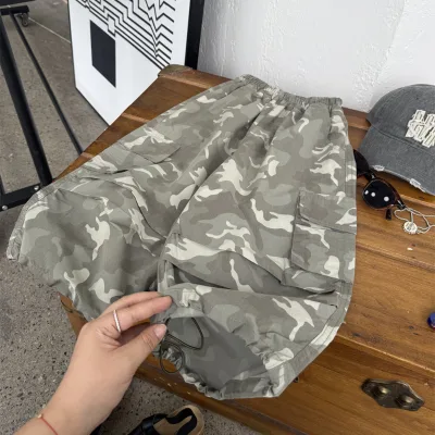 Summer American-style Lightweight Camouflage Cargo Pants Children Elastic Waist Adjustable Cuffs Featuring Large Pockets Boys