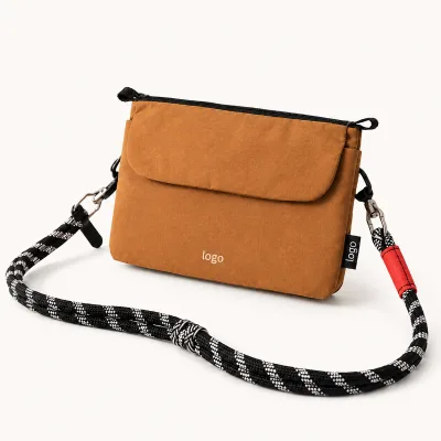 Lightweight Nylon Crossbody Bag Water Resistant Small Shoulder Phone Pouch Multi Pocket Travel Bag with Detachable Rope Strap