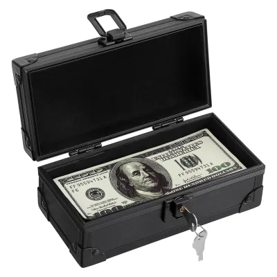 Black Lockable Cash Box Money Storage Case with Lock Small,Aluminum Coin Case,Aluminum Coin Storage Box,Coin Collection Case