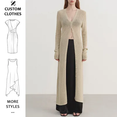 Fall Clothing for Women Casual Long Sleeve Hollow Out Wool Knit Maxi Long Cardigan Woman