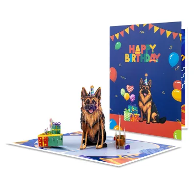Hot Selling Paper Crafts Gift Card Rectangle Dark Blue 3D pop up Dot Pet Happy Birthday Greeting Card Customized Available