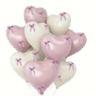 Pastel Bowknot Heart Foil Balloon Purple White Love Balloon for Wedding Bridal Shower Party Decor