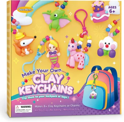 Clay Keychain Craft Kit for Kids, Make 8+ Keychains | Includes Everything Kids Need to Make Clay Keychains