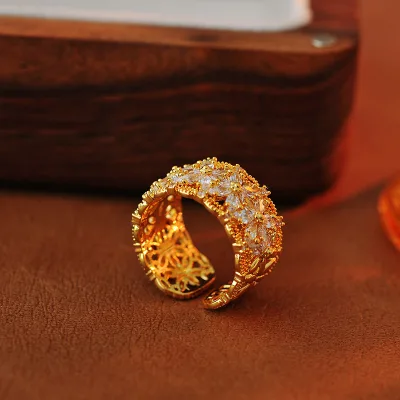 Exquisite Gold and Silver Plated Zircon Open Cuff Rings for PartiesFLBRG23