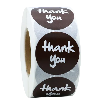 Custom Size Round Black Coated Paper Adhesive Label Thank You Stickers