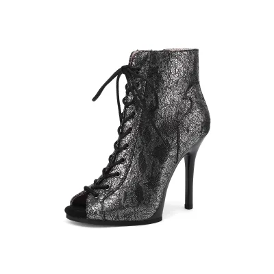 Microfiber Leather Jazz Dance Shoes for Girls High-Heeled Sexy Lace-Up Boots