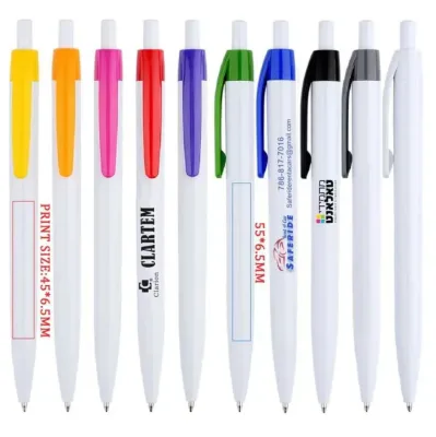 Plastic White Cheap Haotian HT-598S Promotional Ballpoint Pen with Custom Logo Blue & Black Ink