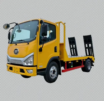 FAW High Efficiency Diesel Flatbed Truck for Transfering Machinery Simple Maintenance Hydraulic Rear Ladder