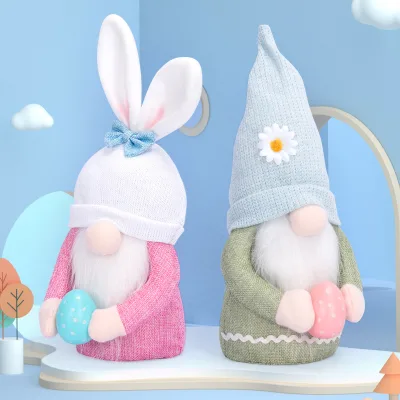 Cross-border 2025 New Easter Decorative Rabbit Holding Egg Polyester Doll Ornaments Menu Rudolph Faceless Gift
