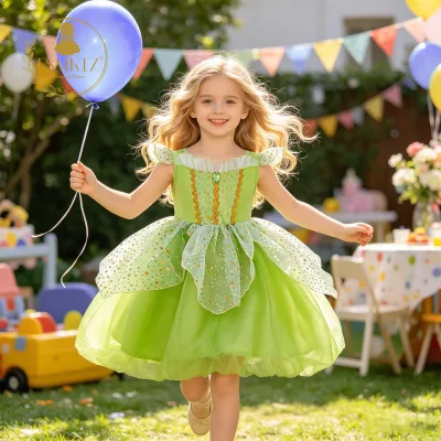 Princess Tinker Bell Dress for Girls-Green Crown Magic Wand Christmas Elf Costume Cosplay Costume Tv Movie Costumes Carnival