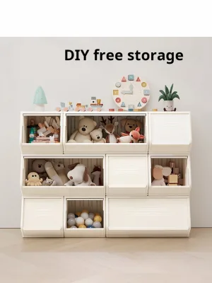 Modular Stackable Kids Toy Storage Cabinet Flip Front Plastic Organizer Toys Books Clothes for Baby Bedroom