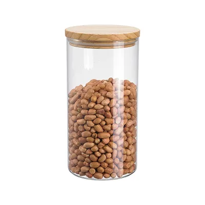 Home Kitchen Glass Spice Jar Set 600ML 900ML 1200ML Coffee Bean Storage Container Jars Vacuum Seal Glass Jars With Wood Lid