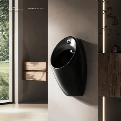 Auto Sensor Black Mat Ceramic Urinal Bowl Modern Design for Household Use for Wall or Floor Mounted Installation in Bathroom