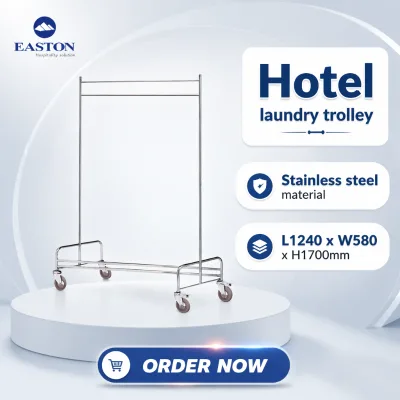 EASTON Stainless Steel Polished Laundry Parallel Bars Clothes Trolley Hotel Laundry Trolley with Wheels
