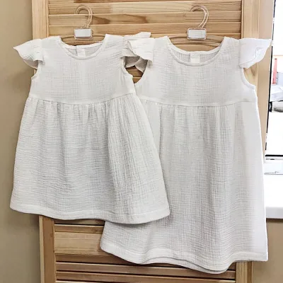 Knee Length One Piece Dress Sleeveless Baby Girls Princess Dress Cotton