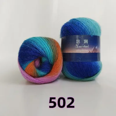 Single Strand 100g 500m Magic Ball Gradient Dyed Wool Long Thin Rainbow Scarf Shawl DIY Hand Knitting Blended Yarn Hook Premium