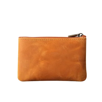 Genuine Leather Zipper Coin Purse Vintage Crazy Horse Leather Key Card Holder Small Multi Slot Wallet for Wholesale Custom Logo