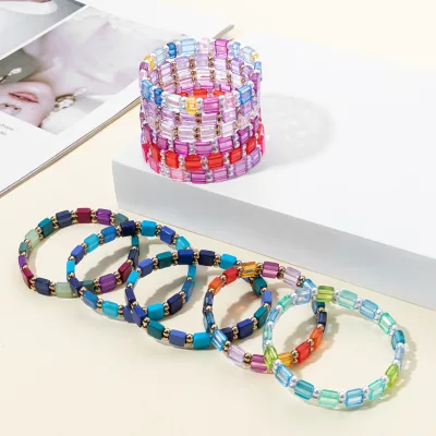 Colorful DIY Candy Color Personalized Handmade Transparent Clear Beads Trendy Fashion Elastic Bangles Stackable Acrylic Bracelet