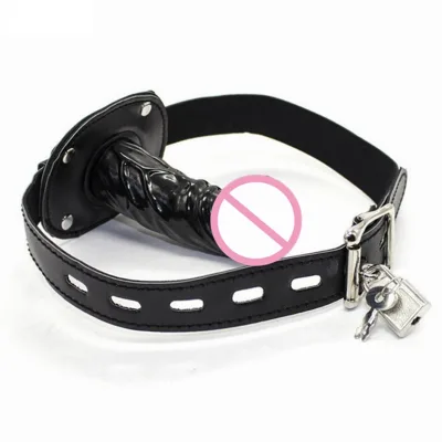Silicone Dildo Mouth Plug Penis Open Mouth Gag Leather Harness Bondage BDSM Sex Game Sex Toys for Couple