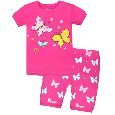 2021 Logo 100% Cotton Organic Matching 2 Piece Children Kids Girls Sublimation Floral Vintage Nightwear Floral Print Pajama Set