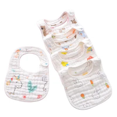 Unisex Solid Color Soft Breathable Baby Bib with Button Closure Eco-Friendly Washable Cotton Muslin Handkerchief