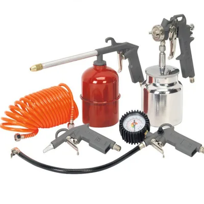 Factory Supply 5 Piece Air Pneumatic Tools Set Dust Blasting Cleaning Spray Gun Tire Pressure Gauge Car Household Maintenance
